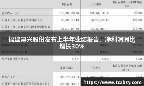 福建浔兴股份发布上半年业绩报告，净利润同比增长30%