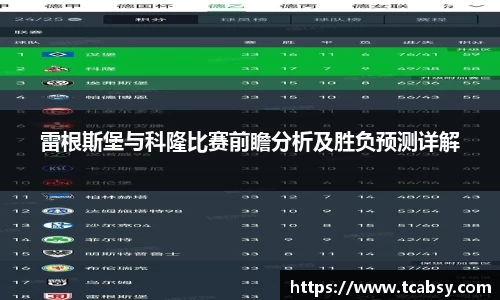 雷根斯堡与科隆比赛前瞻分析及胜负预测详解